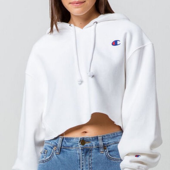 champion logo sleeve crop hoodie
